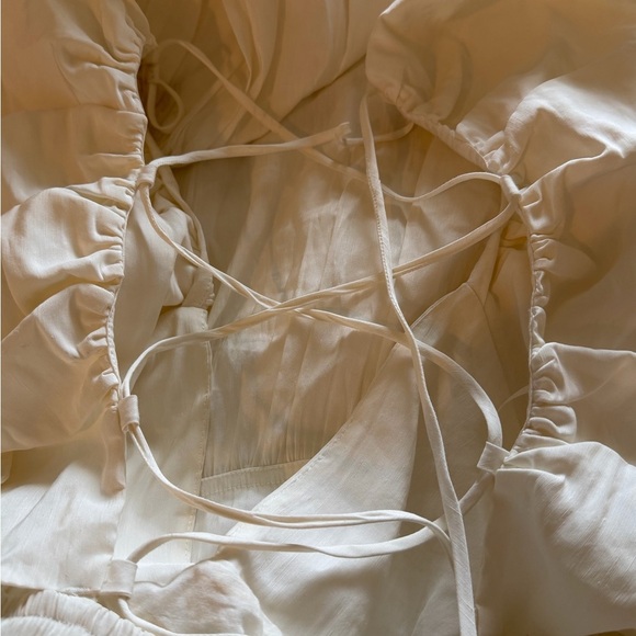 New La Ligne Stella Ruffle Shoulder Open back Linen Blend Midi Dress - Picture 8 of 14